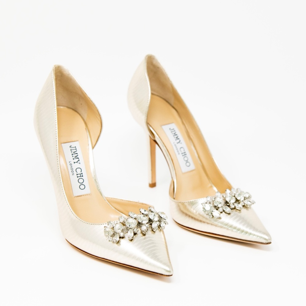 Jimmy Choo Tisso 100 Metallic Champagne Heel Crystal